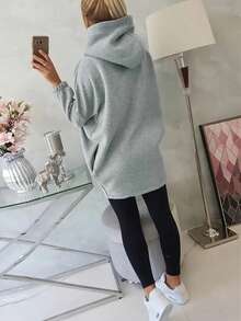 Women's Casual Elegant Sweatshirt, Solid Color With Zipper And Tulip Hem, Suitable For Autumn - Light Grey - View 8