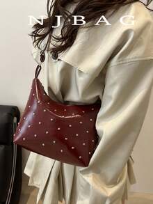 Fashionable Rivet Large Capacity Hobo Bag, Retro Shoulder Handbag, Women's Fashion Handbag And Wallet Suitable For Commuting, Y2K Connector Casual Crossbody Bag With Rivet Decoration, Adjustable Shoulder Strap, Underarm Baguette Bag, Large Capacity Retro Handheld Commuter Bag