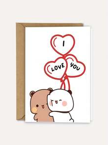 1pc Cute Bear Birthday Card With Envelope, "I Love You" Heart Balloon Design Blank Inside Card For Valentine's Day, Romantic Gifts For Him Her, Family, Friends, Colleagues - Multicolor - View 6