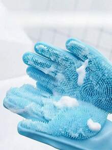 Pet Grooming Gloves - Heat Resistant Silicone Gloves With High-Density Teeth, Enhanced Five Finger Design For Bathing And Massaging Dogs And Cats