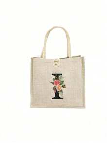 1 Stück Leinen Blumen Buchstaben Handtasche, einfache Handtasche mit großer Kapazität, tragbare lässige Aufbewahrungstasche, multifunktionale Einkaufstasche, personalisiertes Geschenktasche, geeignet für Hochzeiten, Geburtstage, Strände, Festivals, perfekte Geschenke für Frauen, Lehrer, Freunde, Brautjungfern, große Taschen, Studenten und Schulanfang, beste Lehrergeschenke für den Lehrertag, beste Geschenke zur Wertschätzung von Lehrern
