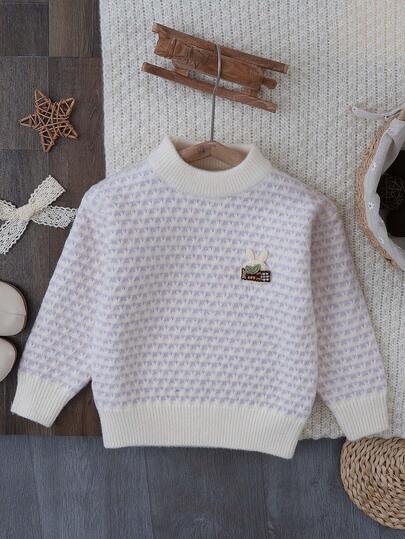 Suéter de punto con decoración a rayas de moda para niñas, adecuado para acampar, actividades al aire libre y vacaciones, otoño/invierno