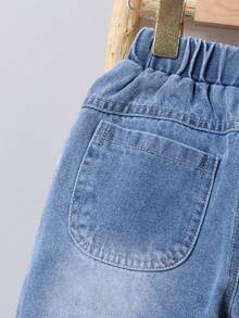 男童休闲百搭拼接柔软畅销蓝色牛仔裤，1件装，适合所有季节