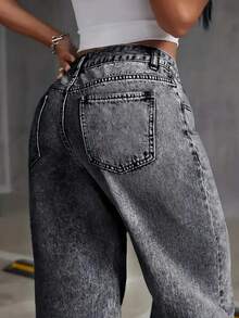 Women's Wide Leg Jeans, High Waist, Graphite - Than chì - Xem 4