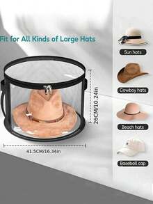 1 pieza Caja de almacenamiento de sombreros de vista clara y apilable, extra grande, de tela, organizador de plástico para sombreros vaqueros, de sol, de playa, ligero, resistente a las manchas, con ventana transparente, cremalleras dobles, asas reforzadas, para ropa, juguetes, accesorios de uso diario, ideal para regalo de primavera, Navidad, Halloween, Año Nuevo