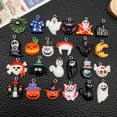 10/20/24 pièces Charms en résine de vampire, fantôme, citrouille, chauve-souris d'Halloween - Fournitures artisanales pour boucles d'oreilles, bracelets, colliers et accessoires de porte-clés/sac DIY Halloween