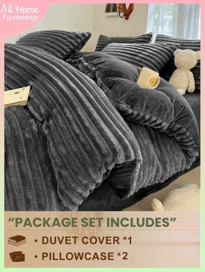 3pcs Bedding Set - 1 Duvet Cover & 2 Pillowcases, Soft & Comfortable Home Textile, Multiple Colors Available, Suitable For Dorm, Bedroom, Simple & Fashionable Home Decor, Machine Washable, No Filler - Plush Faux Fur/Fleece Duvet Cover Set, Twin, Full, King, Queen Size