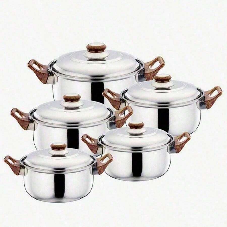 5 piezas Juego De Ollas De Sopa De Acero Inoxidable - Plateado - Ver 1