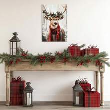 1 buc, Artă murală pe pânză, Decorațiune de perete cu ramă de Crăciun, Artă vintage de Crăciun cu reni, Reni de pădure și zăpadă de iarnă, Decorațiuni de Crăciun, Artă decorativă rustică de Crăciun, Artă pictură în ulei vintage, Postere artistice cu tematică de sărbători, Decor de perete minimalist