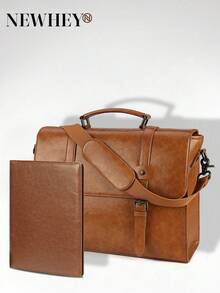 NEWHEY Men Messenger Bag Vintage 15.6 Inch Waterproof Leather Laptop Briefcase Large Satchel Shoulder Bag Retro Office College Computer Bag