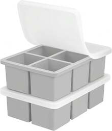 Large Silicone Tray 2Pack,  Big Square Molds Whisky Cocktail, Maker Tray With Lid Freezer, Easy Release (2,) - 灰色的 - 查看 13