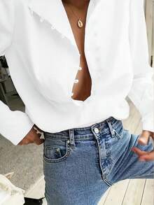 Women's Elegant Lightweight Asymmetric Open Cardigan, Casual Long Sleeve Top, Single-Breasted Front, Asymmetric Hem, Spring/Summer - White - View 3