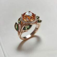 Elegant Women's Ring - Champagne Large  Set With Multi Colored Ia, Fashionable And Exquisite, Suitable For Women's Daily Wear And Party/Birthday/Anniversary/Mother's Day/Christmas Gifts - Rượu sâm banh - Xem 2