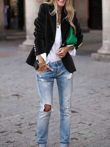 Elegant Velvet Blazer For Women, Fashionable & Charming Professional Office Lady Velvet Jacket - Black - View 5