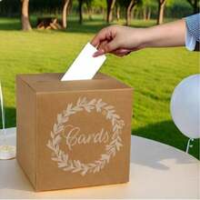 1pc White Card Box With Gold Foil Design, Wedding Gift Card Box, Suitable For Wedding Reception, Baby Christening, Anniversary, Birthday Party, Graduation Ceremony Tabletop Decor (Includes 10 Greeting Cards)