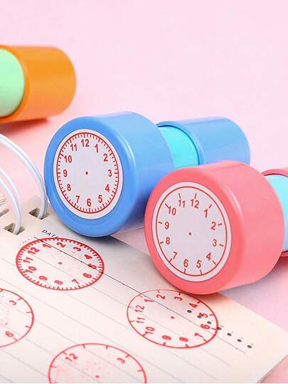 1pc Random Color Clock Stamp Teaching Tool, Used For Children To Learn Various Styles Of Student Teaching Tool Stamps On Watches, For Primary School Supplies Return To School, School Supplies, Christmas