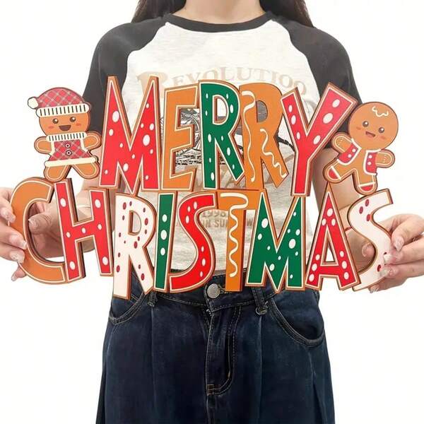 Adorno de madera con diseño impreso en 2D de hombre de jengibre navideño - Decoración de pared de madera de pino tradicional con tema de pan de jengibre, texto en inglés, para colgar en la pared