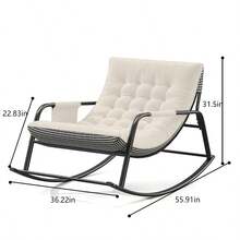 Lcchabls Oversized Double Rocking Chair With Cushion, Heavy Duty 2-Person Rocker Supports 500 Lbs, Indoor/Outdoor Modern Patio Lounge Chair With Armrests For Living Room, Porch, Patio, Garden – White - 白色 - 查看 5