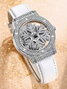 GUANQIN 1 buc ceas impermeabil cu schelet gol, cu cadran unic cu design de fulg de zăpadă, rezistent la uzură, curea din piele PU confortabilă, modă business, lux, sportiv, clasic, simplu, casual, stil mecanic, ceas cu cuarț automat, potrivit pentru Halloween, Crăciun, studenți, festivaluri, întâlniri, afaceri, zi de zi, cadouri