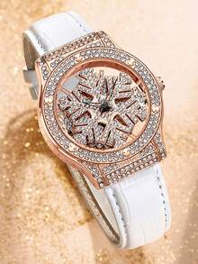 GUANQIN 1 buc ceas impermeabil cu schelet gol, cu cadran unic cu design de fulg de zăpadă, rezistent la uzură, curea din piele PU confortabilă, modă business, lux, sportiv, clasic, simplu, casual, stil mecanic, ceas cu cuarț automat, potrivit pentru Halloween, Crăciun, studenți, festivaluri, întâlniri, afaceri, zi de zi, cadouri