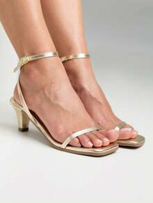 Women's Thin Heels, Delicate Basic Sandal, Medium Heel - 金色 - 查看 1