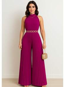 Pleated Jumpsuit For Weddings And Special Events - 玫瑰紅 - 查看 3