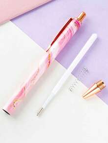 Pulpen Ballpoint Tombol Tekan Logam Marmer dengan Teks/Logo Kustom, Pola Cetak Transfer Panas, Pulpen Promosi Minimalis, Pulpen Membran Bunga Multi-Warna Kreatif, Dekorasi Kantor - MultiWarna - View 8