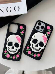 1pc Asymmetrical Hidden Bracket Skull Design Phone Case Compatible With IPhone 17, 17 Pro, 17 ProMax, Fashionable, Lightweight, Practical, High-Quality Material, Suitable For Halloween Gift