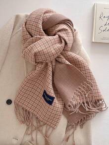 1pc Retro Mini Plaid Tassel Scarf, Unisex Korean Style Houndstooth Fashion Versatile Thick Warm Scarf For Autumn - Multicolor - View 6
