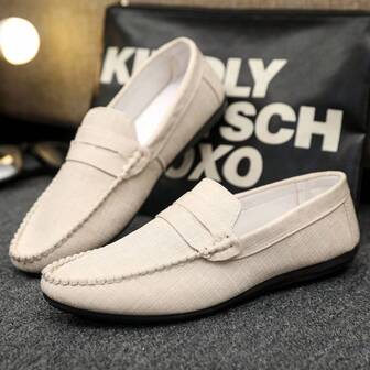 Men's Classic Solid Beige Loafers Slip-On Shoes, Soft Bottom Comfortable Casual Shoes, Flat Shoes, Boat Shoes, Driving Shoes, Lightweight Business Casual Shoes, Suitable For Daily Wear, Size 39-46