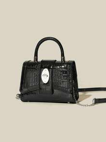优雅鳄鱼压纹休闲百搭单肩托特包 - 黑色 - 查看 6