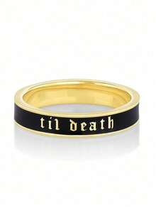 1 pieza Anillo de banda de esmalte negro de 4 mm de ancho "Hasta la muerte" para mujeres y hombres, anillo de alianza de boda y compromiso de aleación de cobre, anillo apilable, regalo de aniversario, cumpleaños y Día de San Valentín
