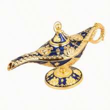 Lampe magique, élément décoratif une pièce, décoration de table de luxe avec des motifs floraux bleu marine et or, décoration de maison en métal convenant pour Halloween, Noël et Pâques. Aucune électricité requise. Décoration exquise de style de cour pour le salon, la chambre à coucher et la table à manger. Conception de style moyen-oriental, inspirée de la fantasy, sans alimentation électrique requise. Décoration de fête, artisanat minutieux, choix idéal pour les acheteurs de fête.