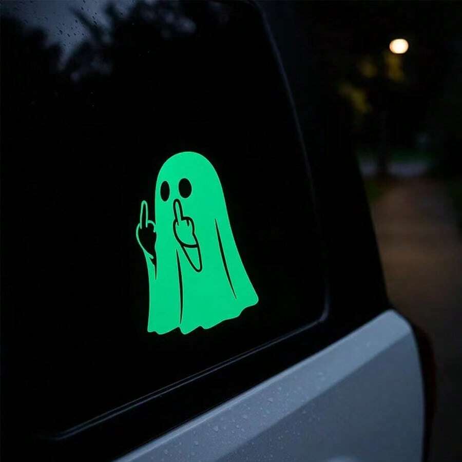 1pc Halloween Glowing Night Ghost, Suitable For Parties, Holiday Celebrations, Car Stickers, Halloween Stickers, Halloween Decorations, Car Decals, Fun Gifts - màu xanh lá - Xem 1