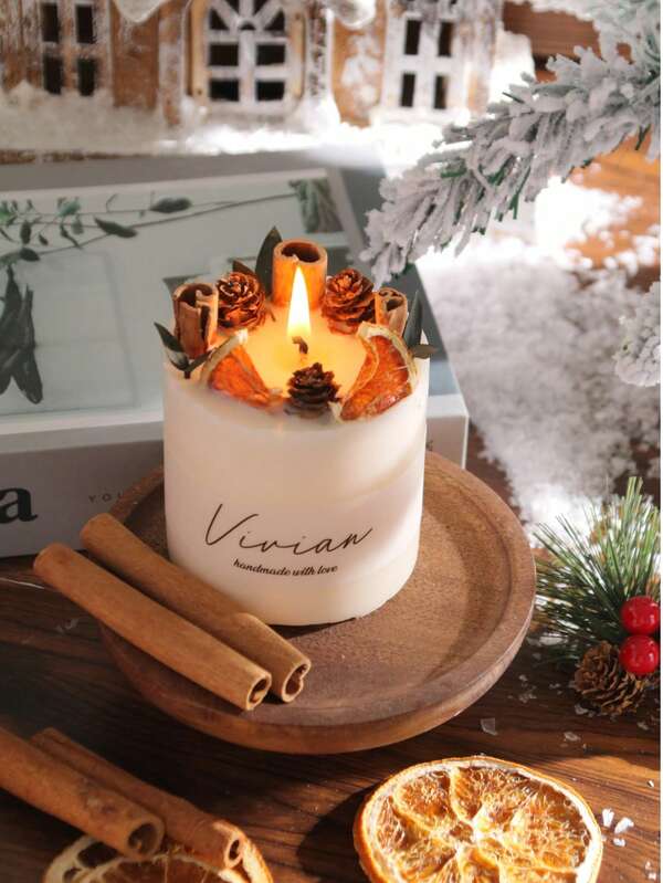 1pc Soy Wax Scented Candle, Woodland Relaxing Orange, Cinnamon, Rose Fragrance Floral Candle, Home Decor, Suitable For Gifts, Wedding Decoration, Souvenirs, Holiday Gifts, Bathroom Decor, Handmade, Bridal Gift, Birthday Present, Autumn Gift