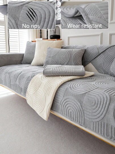 1pc Autumn/Winter Plush Thickened Warm Sofa Cushion Cover, Modern Minimalist Non-Slip Sofa Seat Pad, Dust-Proof And Washable Sofa Slipcover, Light Gray Fresh And Soft, Color-Fast And Shed-Resistant, Pet-Friendly Protective Cover, Adjustable For Corner Sofa, Suitable For Bedroom, Office, Living Room Combination Furniture, L-Shaped Sofa And 1/2/3/4-Seat Sofa
