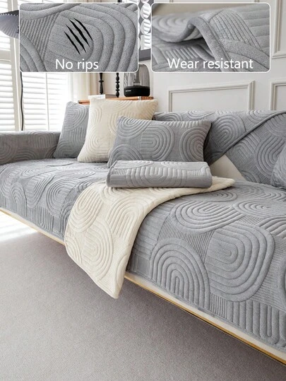 1pc Autumn/Winter Plush Thickened Warm Sofa Cushion Cover, Modern Minimalist Non-Slip Sofa Seat Pad, Dust-Proof And Washable Sofa Slipcover, Light Gray Fresh And Soft, Color-Fast And Shed-Resistant, Pet-Friendly Protective Cover, Adjustable For Corner Sofa, Suitable For Bedroom, Office, Living Room Combination Furniture, L-Shaped Sofa And 1/2/3/4-Seat Sofa