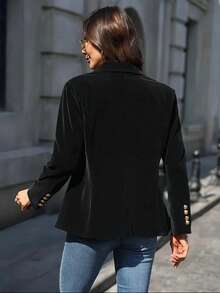 Elegant Velvet Blazer For Women, Fashionable & Charming Professional Office Lady Velvet Jacket - Black - View 3