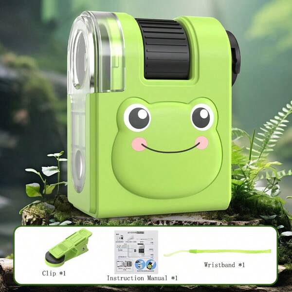 80X Pocket Sized Microscope LED Illumination, Suitable For Middle And Lower School Students, Handheld Portable Educational Mini Microscope, Suitable For STEM Learning, Science Laboratory, Cute Toy Design Frog