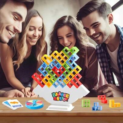 DAQI Juego Equilibrio Torre Tetra 64PCS Juguetes de Apilamiento de Equilibrio Bloque Construcción Ruso Juegos de Mesa Familiares para Niños y Adultos Perfectos para Fiestas Navidad