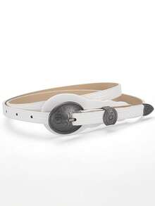 1 Peça Cinto Feminino de Couro PU Retrô de Cor Sólida Versátil e Casual