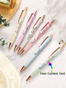 Pulpen Ballpoint Tombol Tekan Logam Marmer dengan Teks/Logo Kustom, Pola Cetak Transfer Panas, Pulpen Promosi Minimalis, Pulpen Membran Bunga Multi-Warna Kreatif, Dekorasi Kantor - MultiWarna - View 10