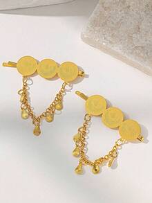 1 Pair Arabic Wedding Jewelry Hair Accessories Hairclips, Bridal Gift, Gold Plated Coin Hair Clips For Women - Gold - View 4