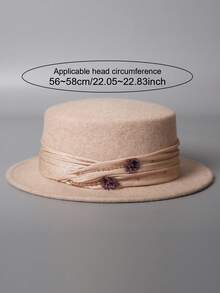 1 peça chapéu de feltro de lã com estampa floral francesa, cetim com strass, acabamento na cintura, chapéu de feltro de lã 100% feito à mão, aba larga, moderno e versátil, lançamento de 2025