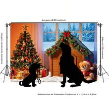 Horizontal Photographic Background For Photo Shoots Sublimated Fabric 3D Fireplace Garland Realistic Christmas Scene 2.20x1.50cm - 寵物 FF-3267 - 查看 3