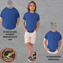Camiseta Infantil Juvenil Menino 100% Algodão Premium Varias Cores Unissex - Azul Royal - Visão 4