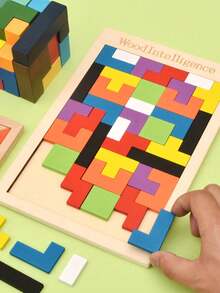 1pc Square Puzzle Game Building Blocks, Wooden Jigsaw Puzzle Board Game, Tic-Tac-Toe Chess Game Toy - Multicolor - View 6