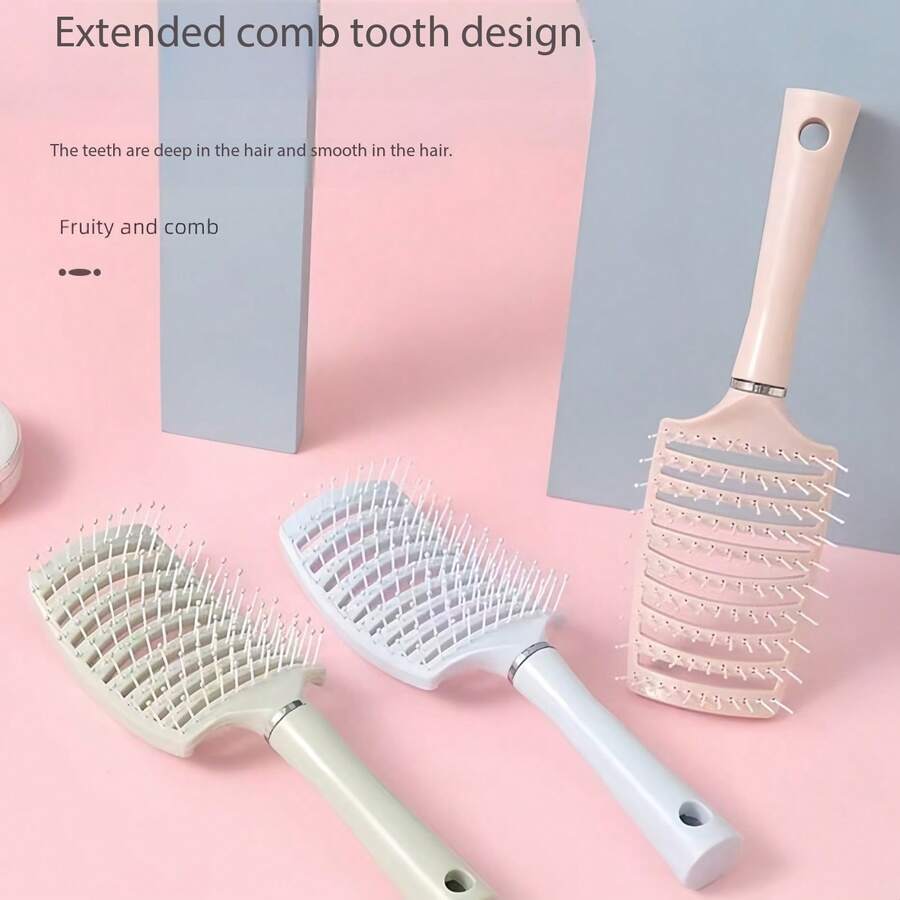 Hair Fluffy Comb Large Curved Comb Rib Comb High Skull Artifact Cherry Blossom Pink Fluffy Rib Comb High Skull Comb - 粉色 - 查看 1