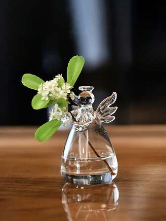1pc Contemporary Glass Angel Vase With Angel Wing Design - Clear Cylindrical Decorative Vase For Fresh Or Artificial Flowers, Elegant Home Decor For Living Room, Dining Table, Coffee Table Centerpiece, Flower Vase Room Decor Glass Vase