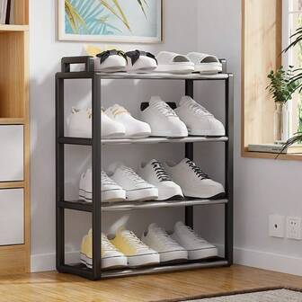 Platsbesparande skohylla i rostfritt stål med 4 våningar - Enkel montering, utdragbara hyllor för vardagsrum och studentrum